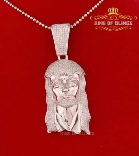 White 925 Sterling Silver Pendant Jesus Head Shape With 5.86ct Cubic Zirconia