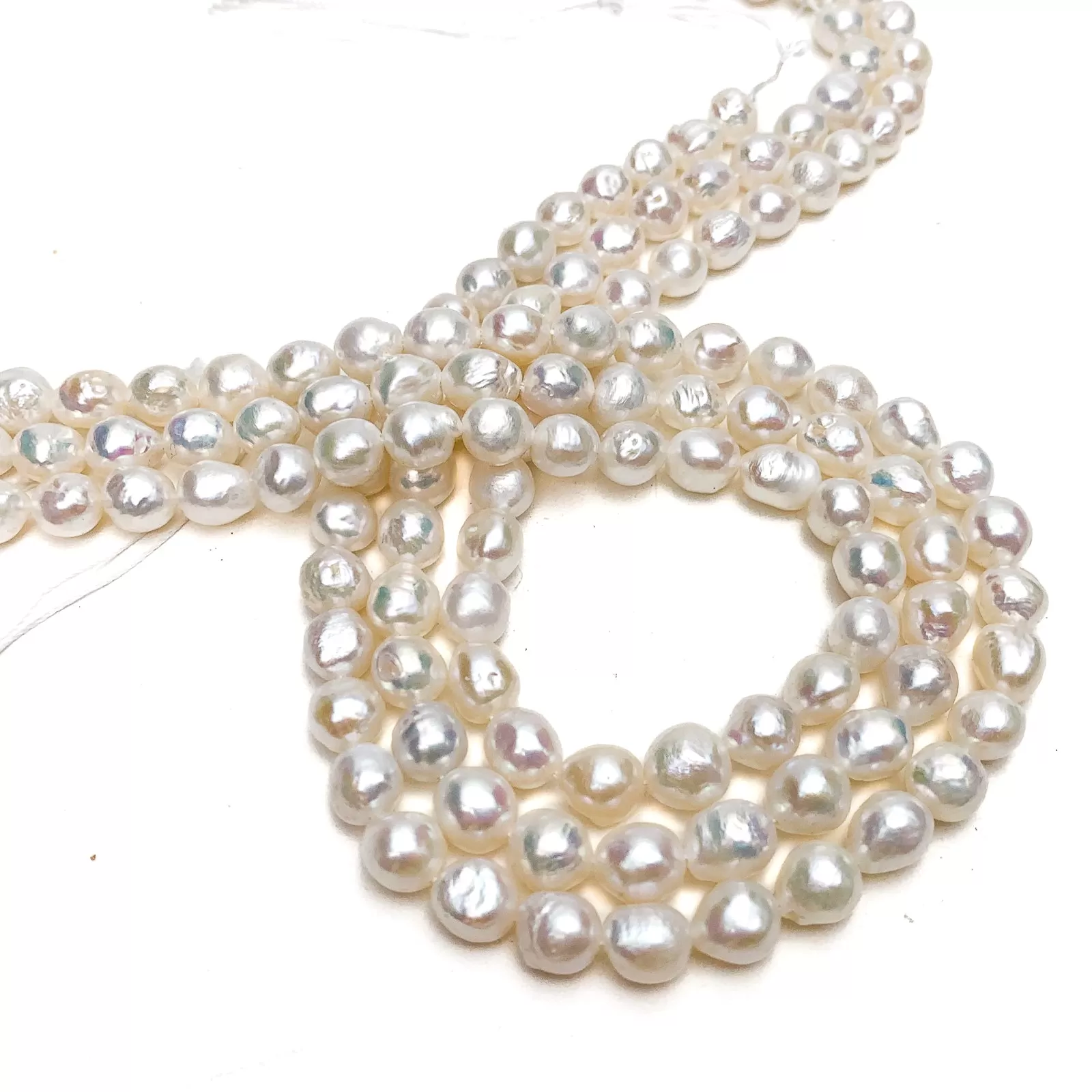 White Baroque Freshwater Pearl Bead Strand