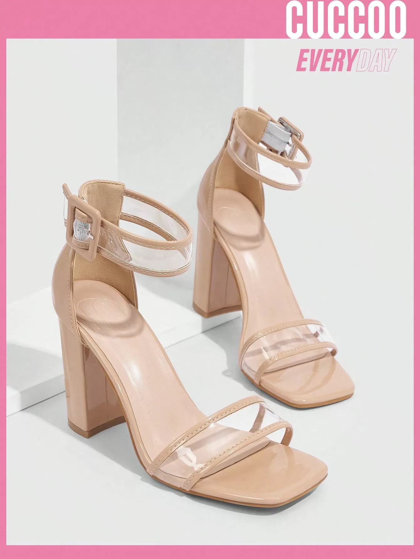 Woman Shoes Fashionable Chunky Heeled Sandals With Simple Design For Spring And Summer