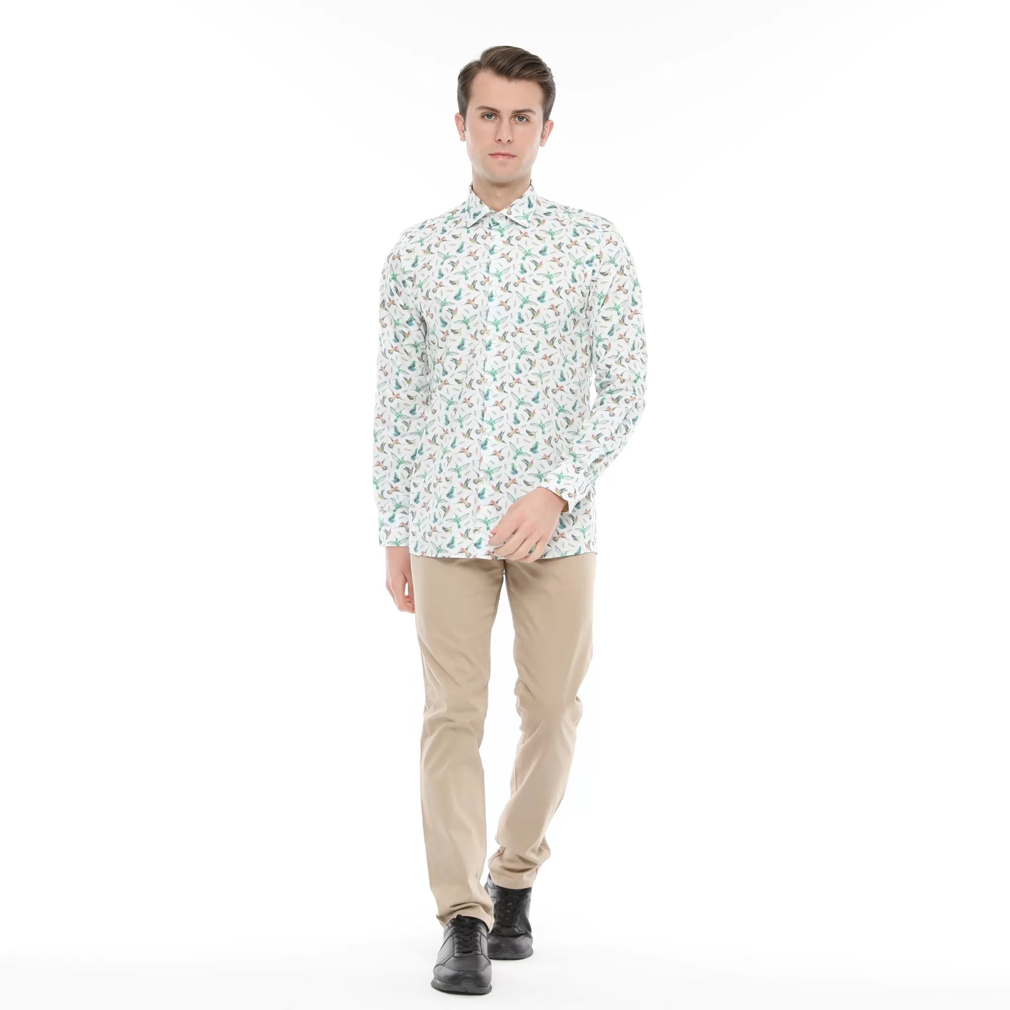 Xact Men's Hummingbird Print Long Sleeved Shirt, Regular Fit