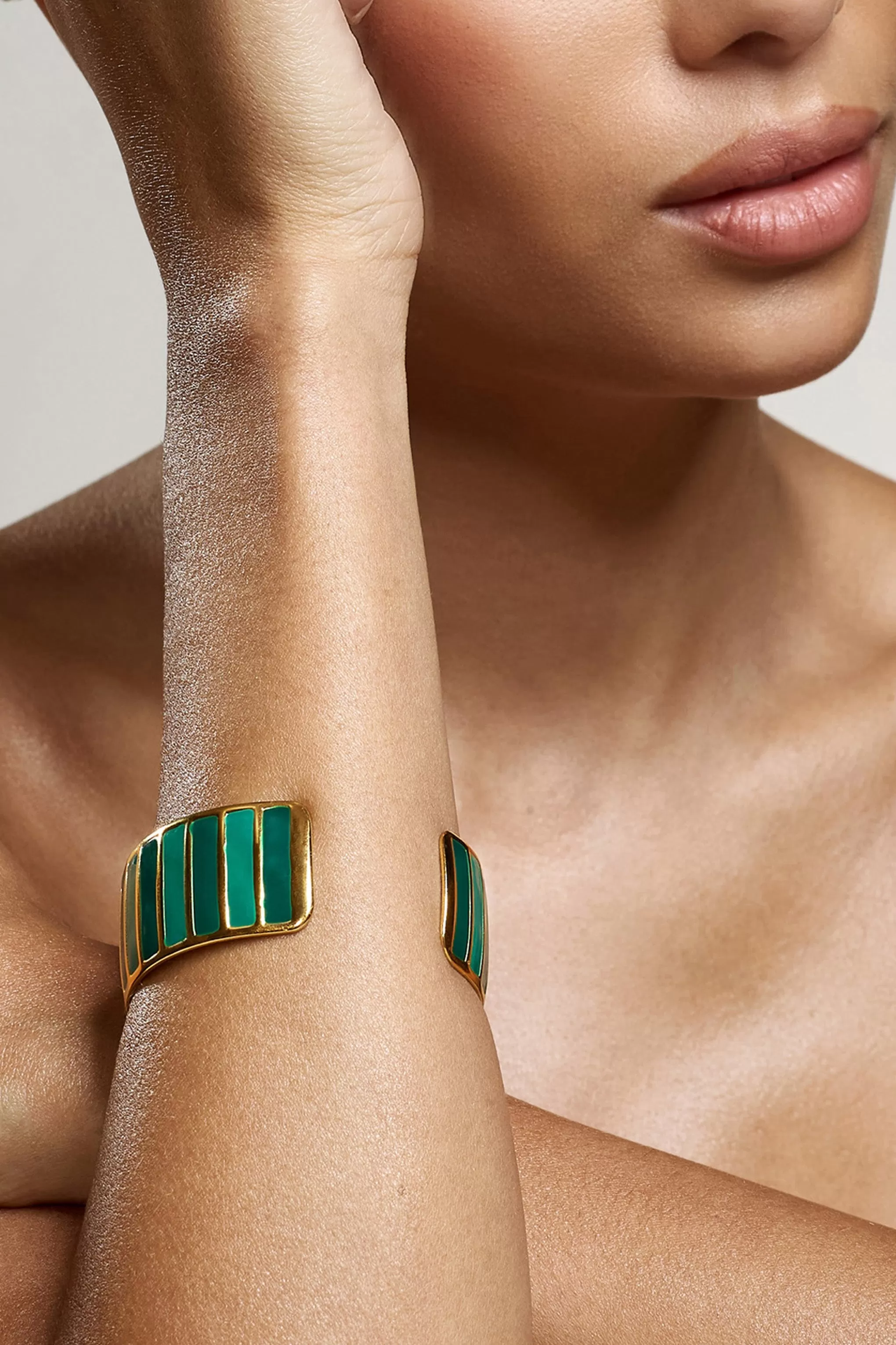 Yasmine | Jade Green Adjustable Gold Bangle